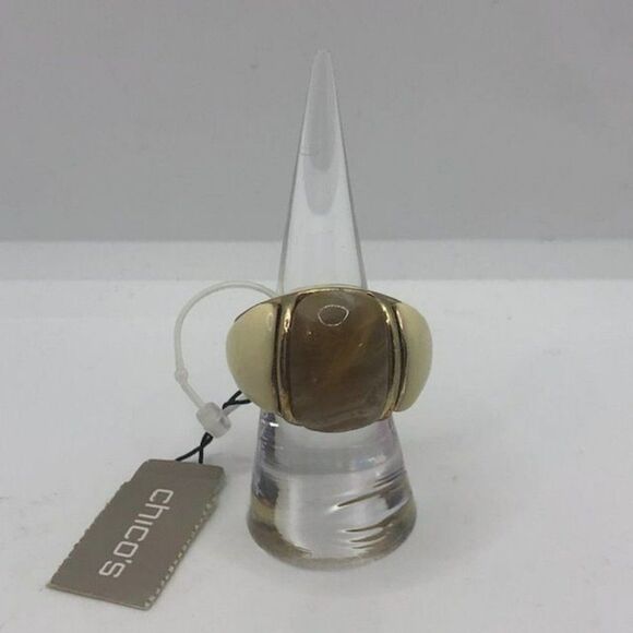 Chico's Jewelry - Chico's NWT Multi Cream Beige Gold Tone Stretchy Band Ring - 7